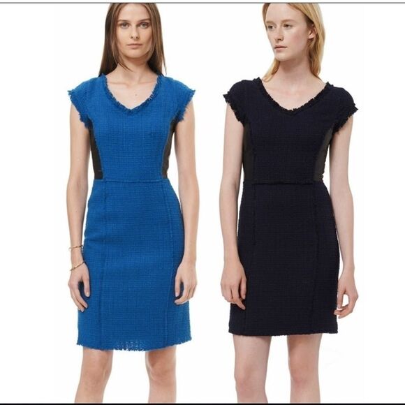 Rebecca Taylor blue and black tweed leather dress SZ 4 - Picture 2 of 10